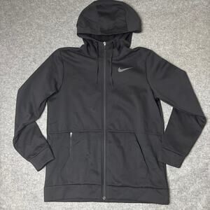 Nike Therma-FIT Black Full Zip Pockets Mini Swoosh Training Hoodie Mens Medium